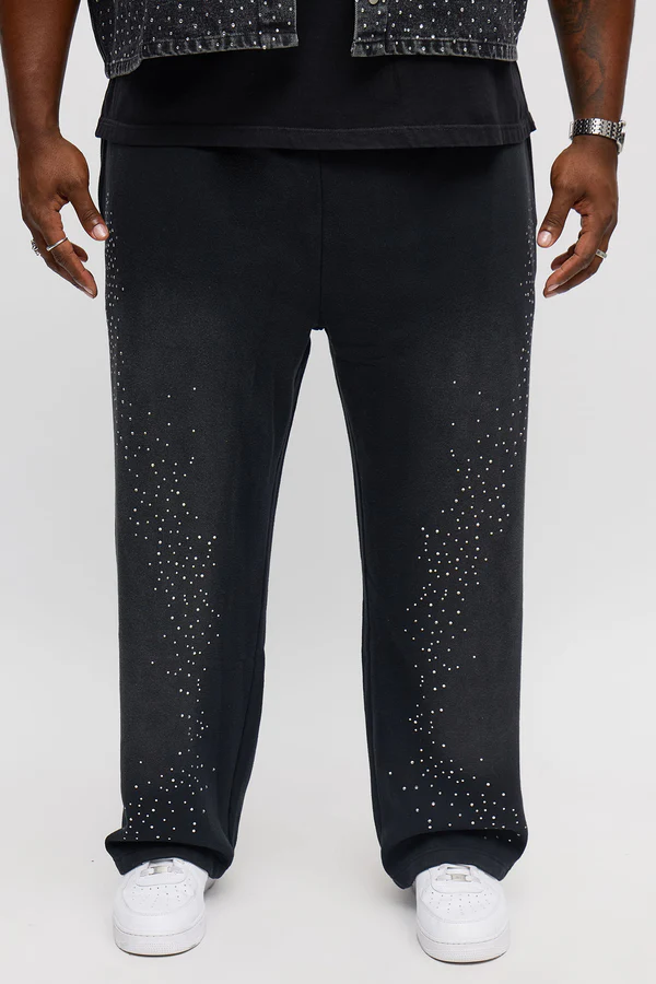 Straight Cowboy Rhinestone Sweatpants - Black Wash