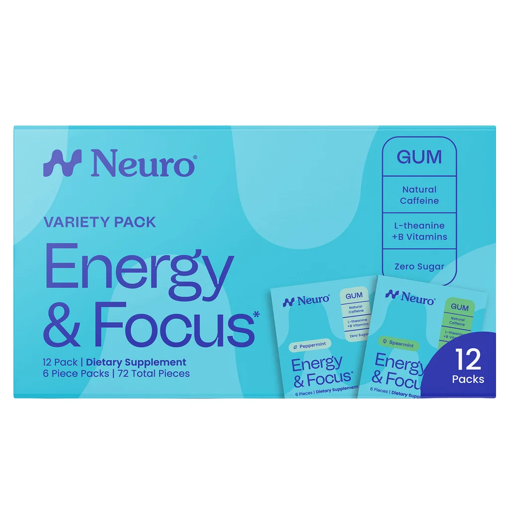 Neuro Energy & Focus Gum, Peppermint and Spearmint, 12-packs