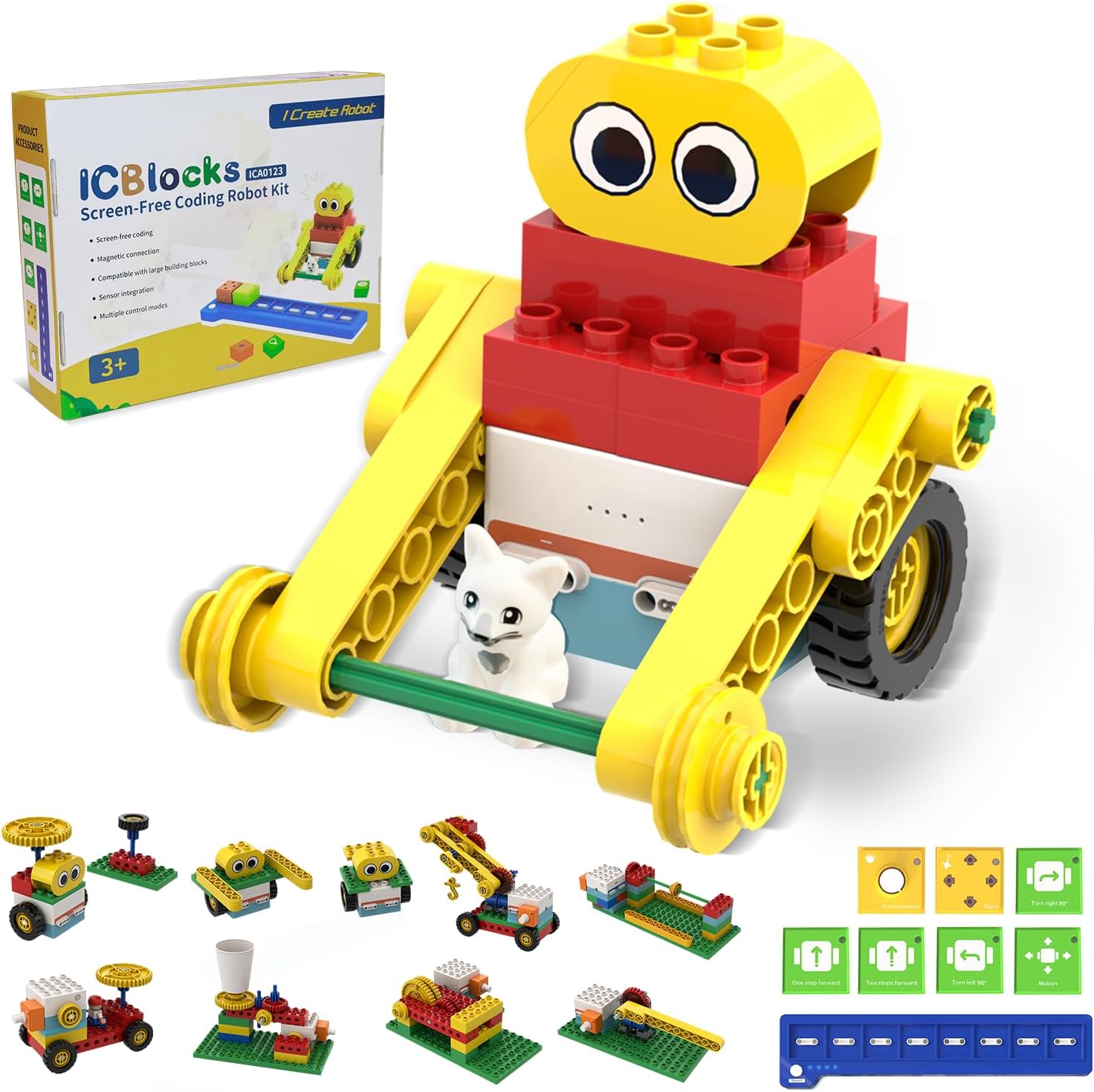 10-in-1 ICBlocks Screen-Free Coding Robot Kit for Kids, 85+ PCS Science Kits, Stem Robotics Building, Educational Coding Projects Gifts for Boys & Girls Ages 3-6 Years