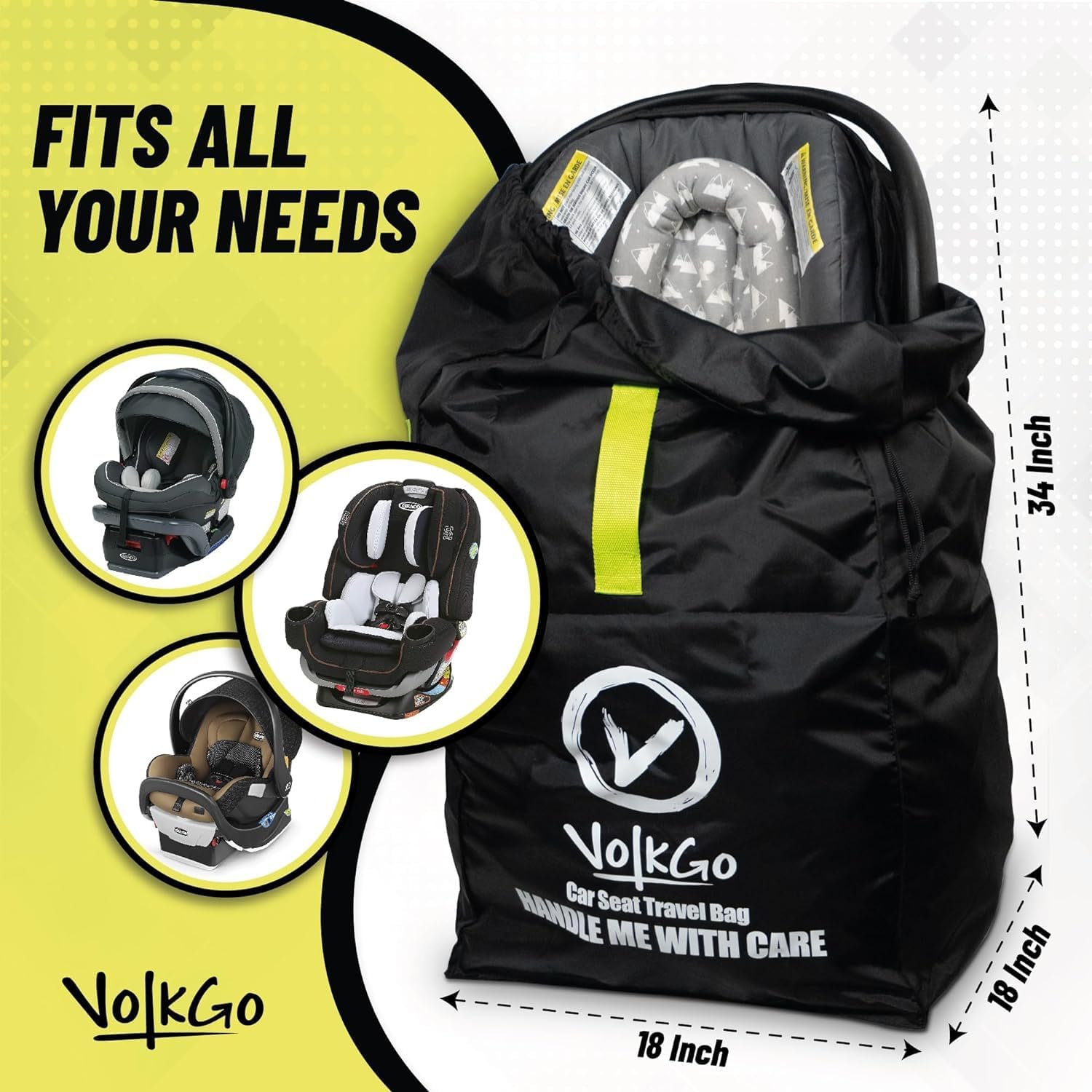 V VOLKGO Car Seat Travel Bag For Airplane with Backpack Straps, Gate Check Bag, Car Seat Bags for Air Travel Carseat Travel Cover, Carseat Travel Bag Cover for Airplane Travel
