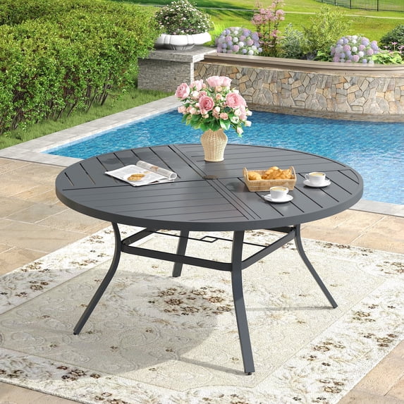 VOXBIN Round Patio Table with Adjustable Umbrella Hole, All Weather Metal 50" Outdoor Table, Gray