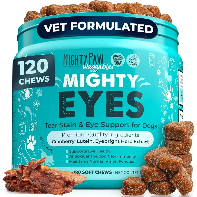 Mighty Paw Tear Stain Chews for Dogs - Vision & Eye Health Support - Lutein & Immune Boost (120 Ct)