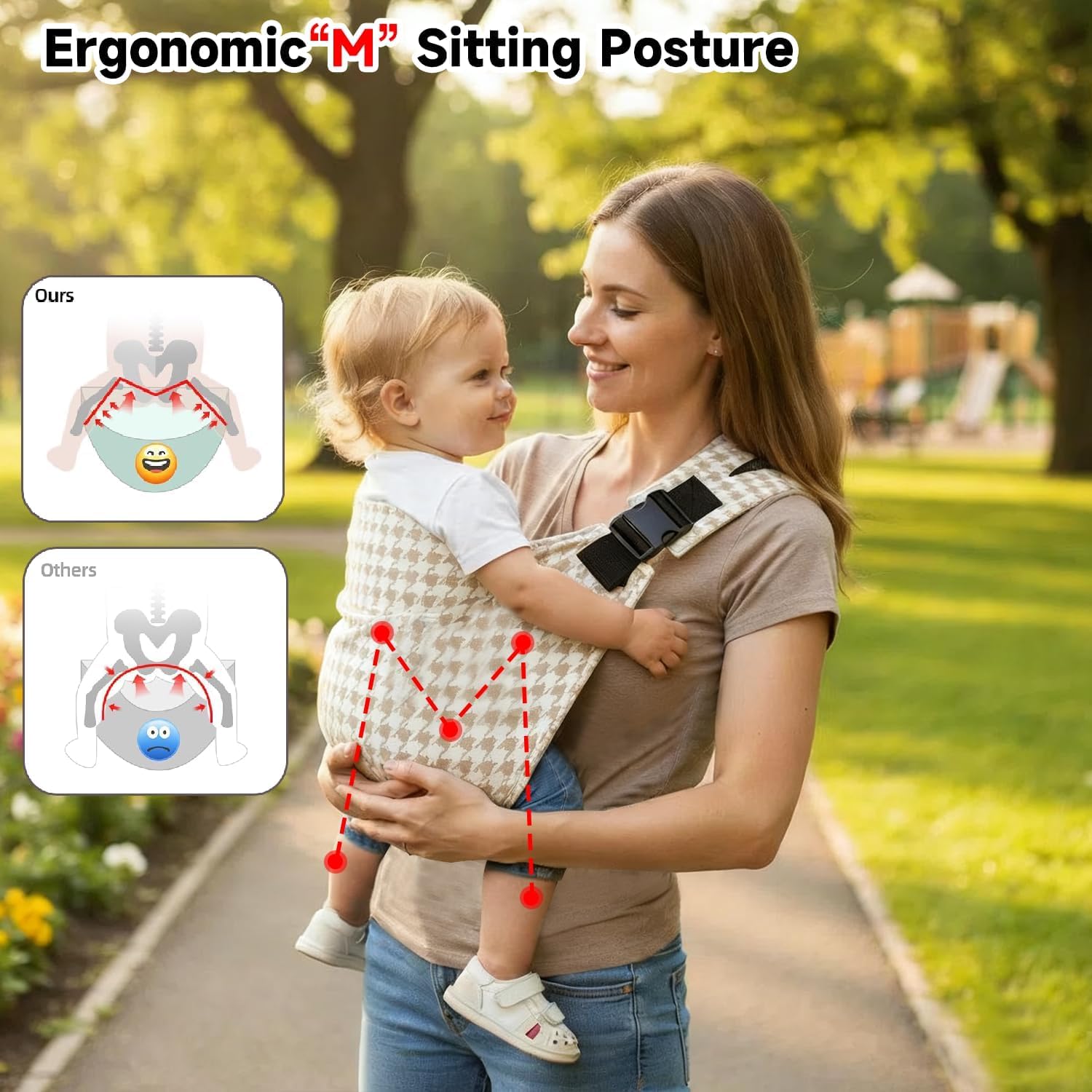 Baby Sling Carrier, Lightweight & Portable Adjustable Hip Seat, Ergonomic Hands-Free Side Carry for Infants & Toddlers 10-45 lbs（B&BQ）