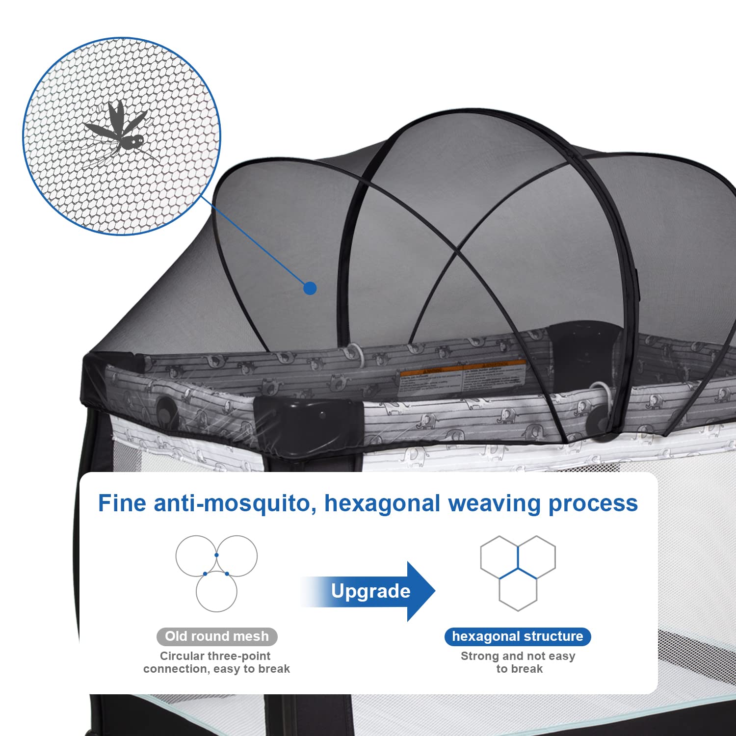 Beberoad Love Pack N Play Cover, Playpen Mosquito Net Cover, Breathable Mesh Cover for Playard with 2-Way Zipper (Black)