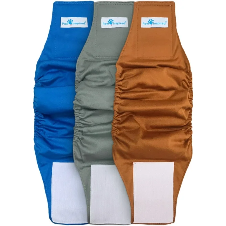 Paw Inspired Reusable Male Dog Diapers, Washable Belly Bands for Male Dogs, Dog Wraps for Incontinence (X-Small (3ct), Assorted (White Lining))