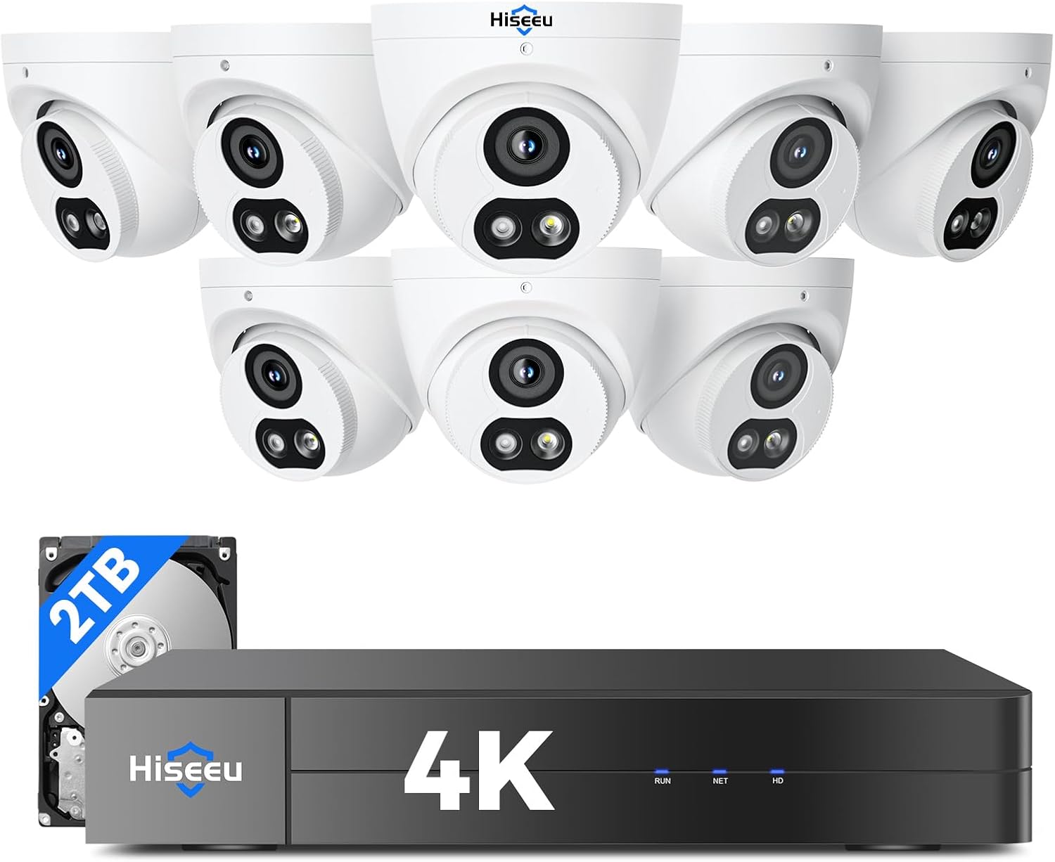 【121°Wide View+4K HD】 Hiseeu 4K Security Camera System, 8 Pcs 8MP PoE Security Camera Outdoor&Indoor, No Monthly Fee, Human Vehicle Detect, Smart Playback, 2TB Hard Drive for Surveillance 7/24 Record