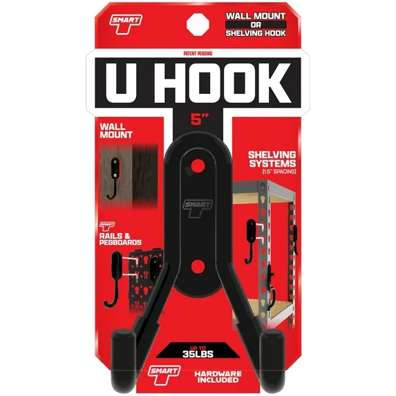 Smart T Garage Storage Wall Hook | 5" U-Hook for Garage Organization, Heavy Duty Organizer Wall Mount or Shelving Hooks