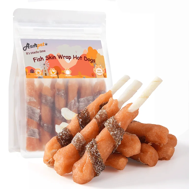ASMPET Chicken Wrapped Dog Treats, Rawhide & Cod Skin Dental Chew, 10.6 oz