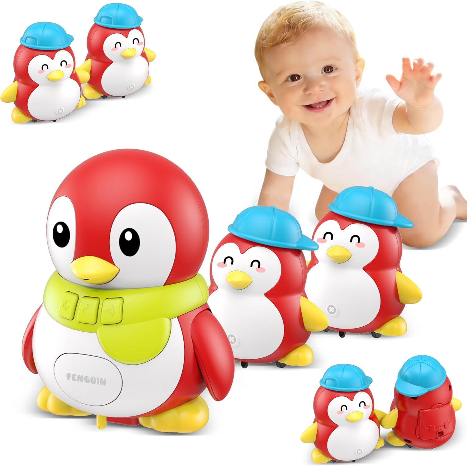 Baby Toys 6-12 Months, Musical Red Penguins Crawling Infant Toys, Early Learning Toy for Tummy Time with Light & Sound, Birthday Gifts for Babies Newborn Boys Girls 6 7 8 9 10 11 Months 1 Year Old