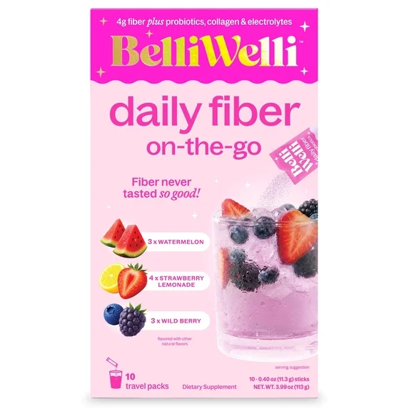 BelliWelli Daily Fiber Supplement with Probiotics, Electrolytes, and Collagen - Stickpack Variety 10 Count