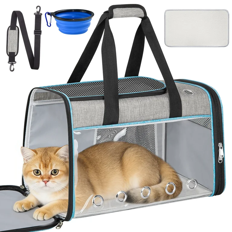 Large Cat Carrier Soft Sided up to 25lbs Pets, Pet Carrier with Clear Window, Dog Carrier for Travel, Dog Carriers for Small Dogs & Pet Carriers for Cats, Grey
