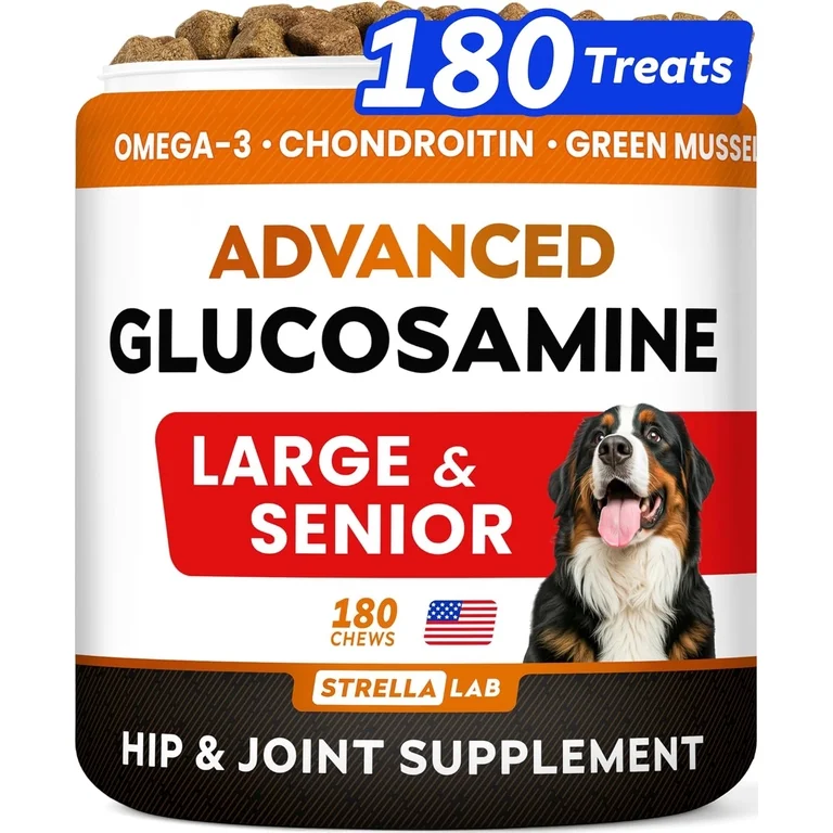 Glucosamine Chews for Dogs - Hip & Joint Support with Chondroitin, Green Lipped Mussel, MSM & Collagen - Joint Pain Relief - Bacon (180 ct)