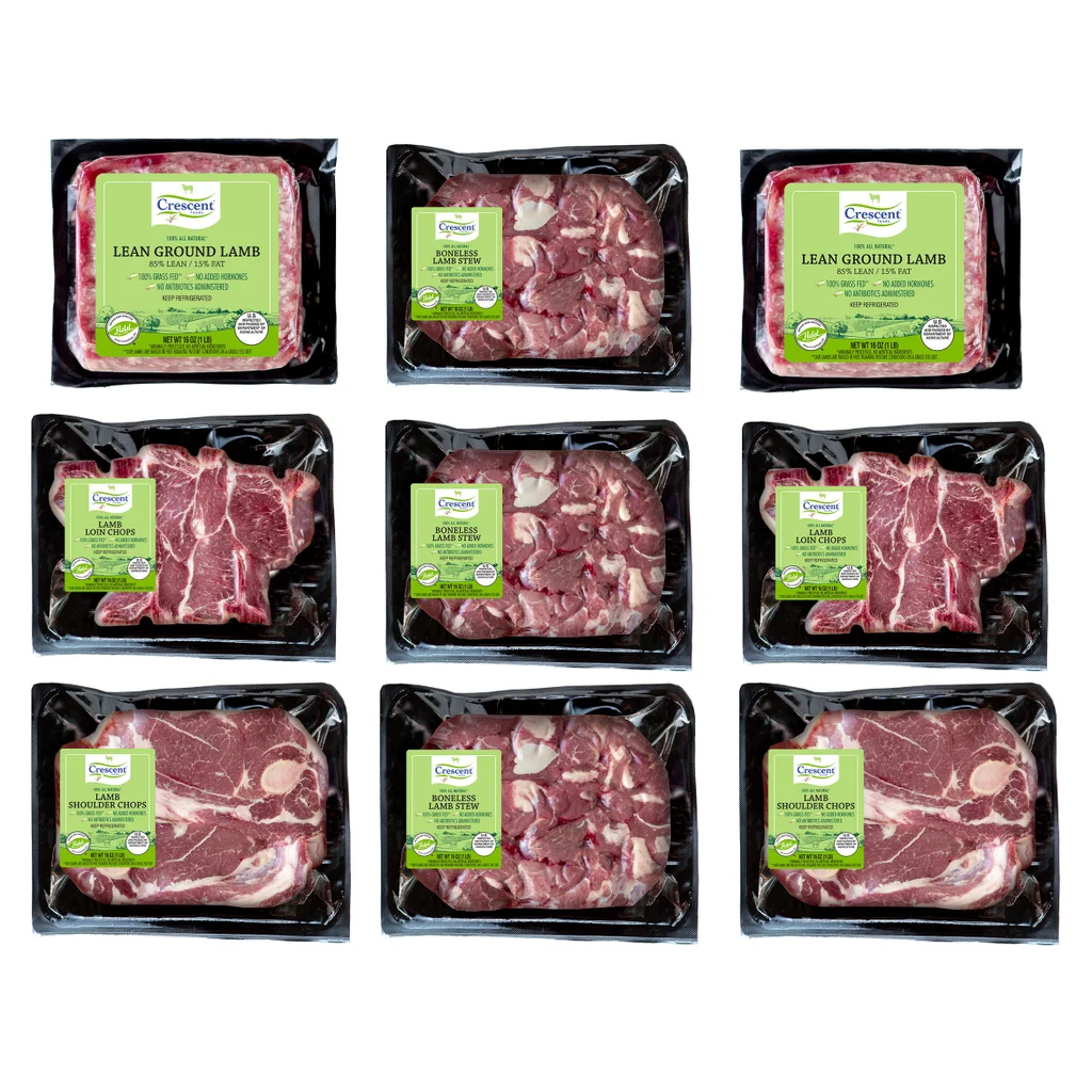 Crescent Foods Halal Hand-Cut Lamb Locker Pack - 9 Total Packs, 9 Lbs. Total