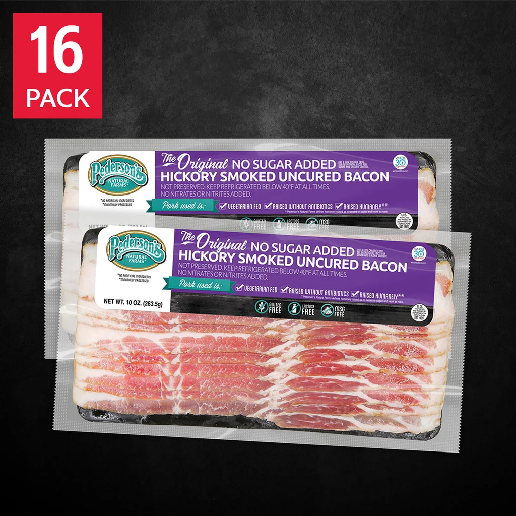Pederson Natural Farms Antibiotic Free Uncured No Sugar Bacon, 10 oz, 16-pack