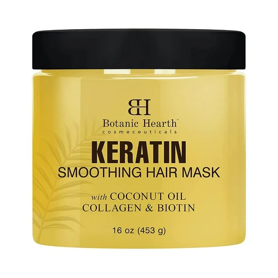 Botanic Hearth Keratin Hair Mask - Biotin, Collagen & Coconut Oil - for Dry Damaged Color Treated Hair - Restore, Repair, Smoothing, Conditioning & Strengthen All Hair Types - for Men & Women - 16 oz