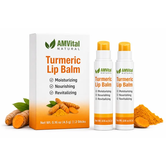 AMVital Turmeric Lip Balm 2 Pack with Jojoba Oil & Shea Butter Moisturizing Lip Care 0.16 oz Each