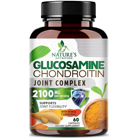 Glucosamine Chondroitin MSM - Joint Support Supplement for Joint Mobility and Cartilage Support For Men and Women - Triple Strength Glucosamine Supplements with Turmeric & Boswellia - 60 Capsules