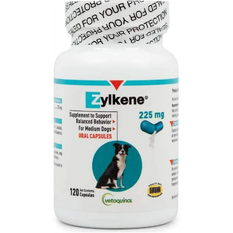 Vetoquinol Zylkene Calming Behavior Support Supplement, Helps Promote Relaxation and Reduce External Stress Factors, Daily Behavioral Support and Anxiety Relief, Dog or Cat, 22-65lbs, 225mg, 120ct