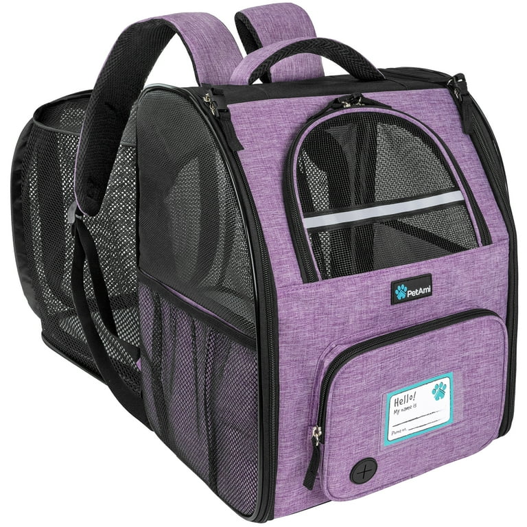 PetAmi Expandable Dog Backpack Carrier for Cats & Pets, Breathable Cat Carrier Backpack with Top Window & Multi-Entry, Ventilated Foldable Travel Carrier for Small Medium Pets up to 18 lbs, Purple