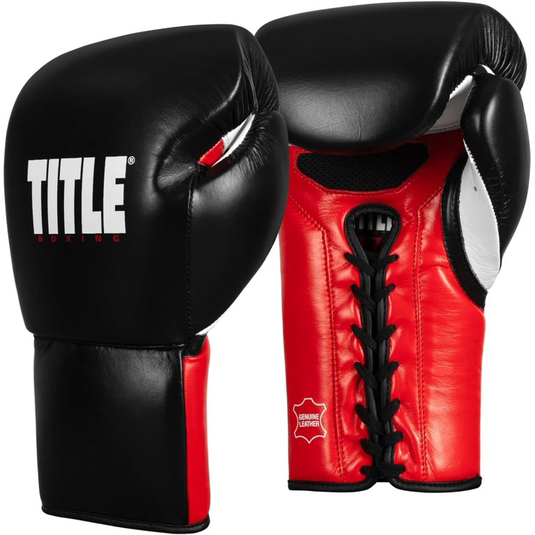 Gel Generation Leather Lace Sparring Boxing Gloves - Black/Red 18 oz