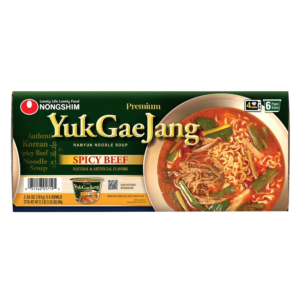 Nongshim Ramyun Noodle Soup, YukGaeJang, Spicy Beef, 3.56 oz, 6-count