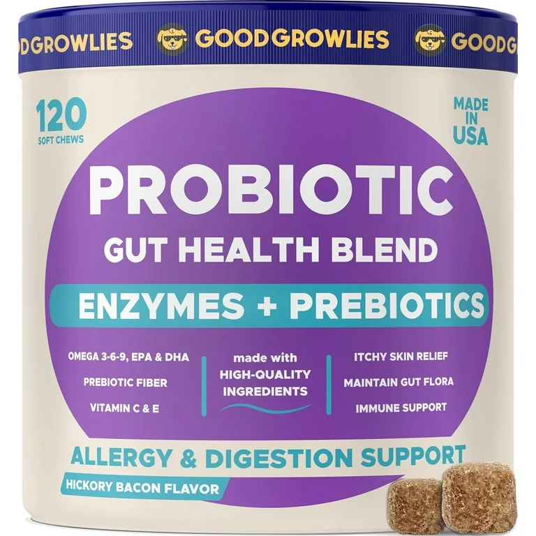 Probiotic & Digestive Enzyme Chews for Dogs - Gut Health, Diarrhea & Allergy Relief - Pumpkin & Omega-3 Prebiotic Supplement