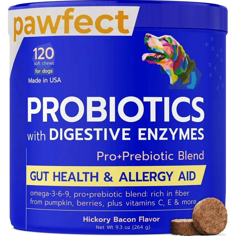 Pet Probiotics for Dogs & Digestive Enzymes for Dogs | Gut Health & Digestive Function Support | Pumpkin & Omega | Diarrhea, Seasonal Allergies & Itching | Prebiotic Supplement Chews