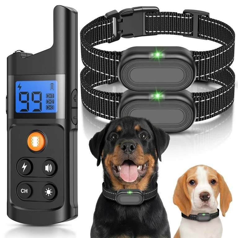Dog Shock Collar for 2 Dogs, Dog Training Collar with Remote 2 Pack for Large Medium Small Dogs, Rechargeable E-Collar Waterproof Collars with 3 Training Modes