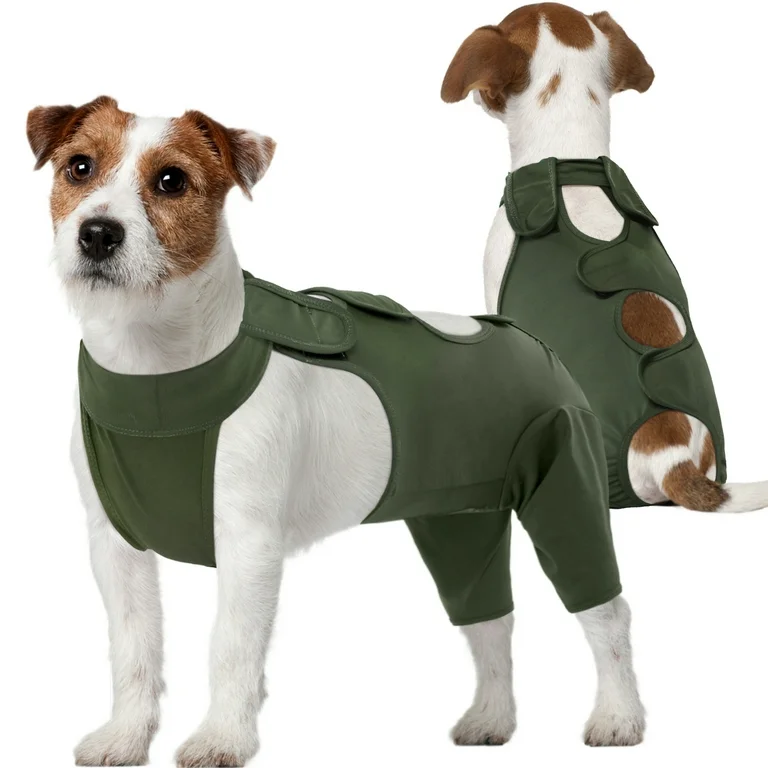 Kuoser Dog Surgery Recovery Suit Alternative to Cone, Thigh Wound Protective Sleeve for Dog Rear Legs, Green, S