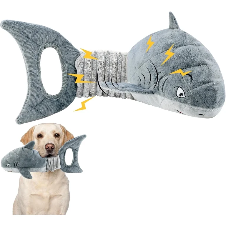 LEGEND SANDY Dog Toys for Large Dogs, Dog Chew Toys to Keep Them Busy, Interactive Squeaky Pet Toys, Tug of War, Crinkle Grey Shark