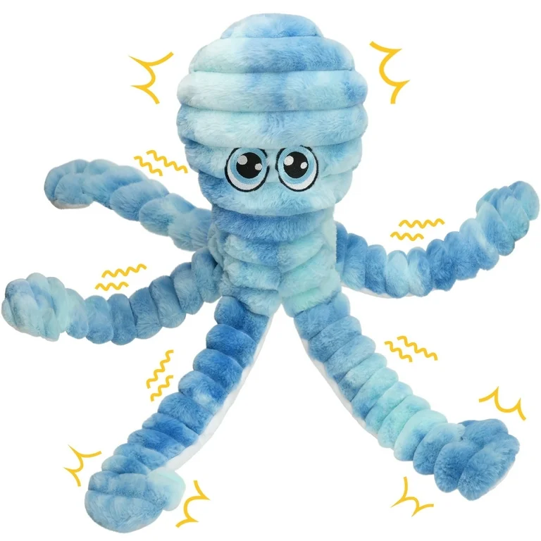 Prime Pets Dog Toys for Large Dogs, 27" Extra Large Plush Crinkle Squeaky Dog Toys, Tie-dye Blue Octopus