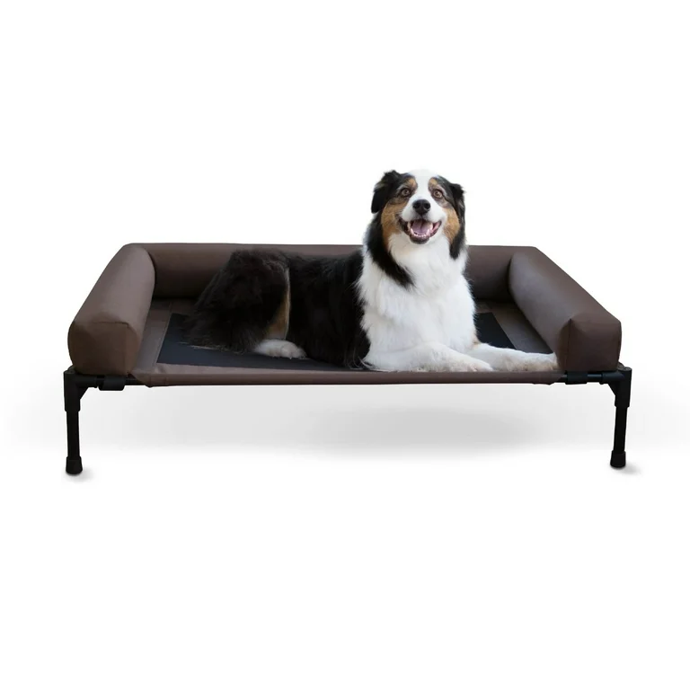 K&H Pet Products Original Bolster Pet Cot Elevated Dog Bed for Large Dogs Chocolate/Black Mesh Large 42 X 30 X 7 Inches