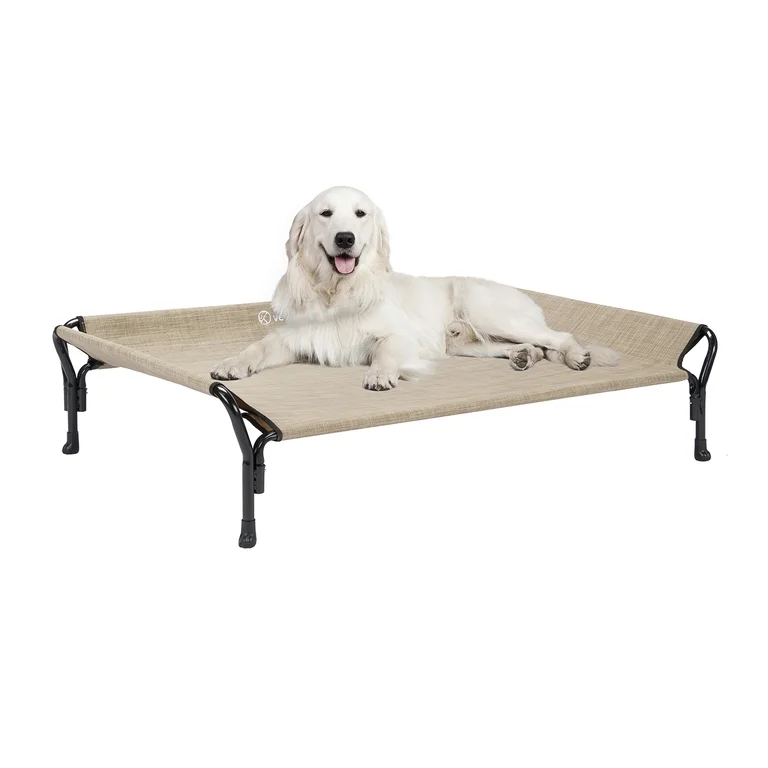 Veehoo Cooling Elevated Dog Bed with Guardrail & Slope Headrest, Teslin Mesh, X Large, Beige Coffee