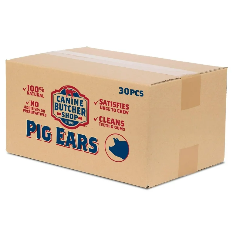 Canine Butcher Shop Pig Ears for Dogs, Always USA Made (30-Pack), All Natural, Sourced in USA Pig Ears, Digestible Pork Dog Chew Treat