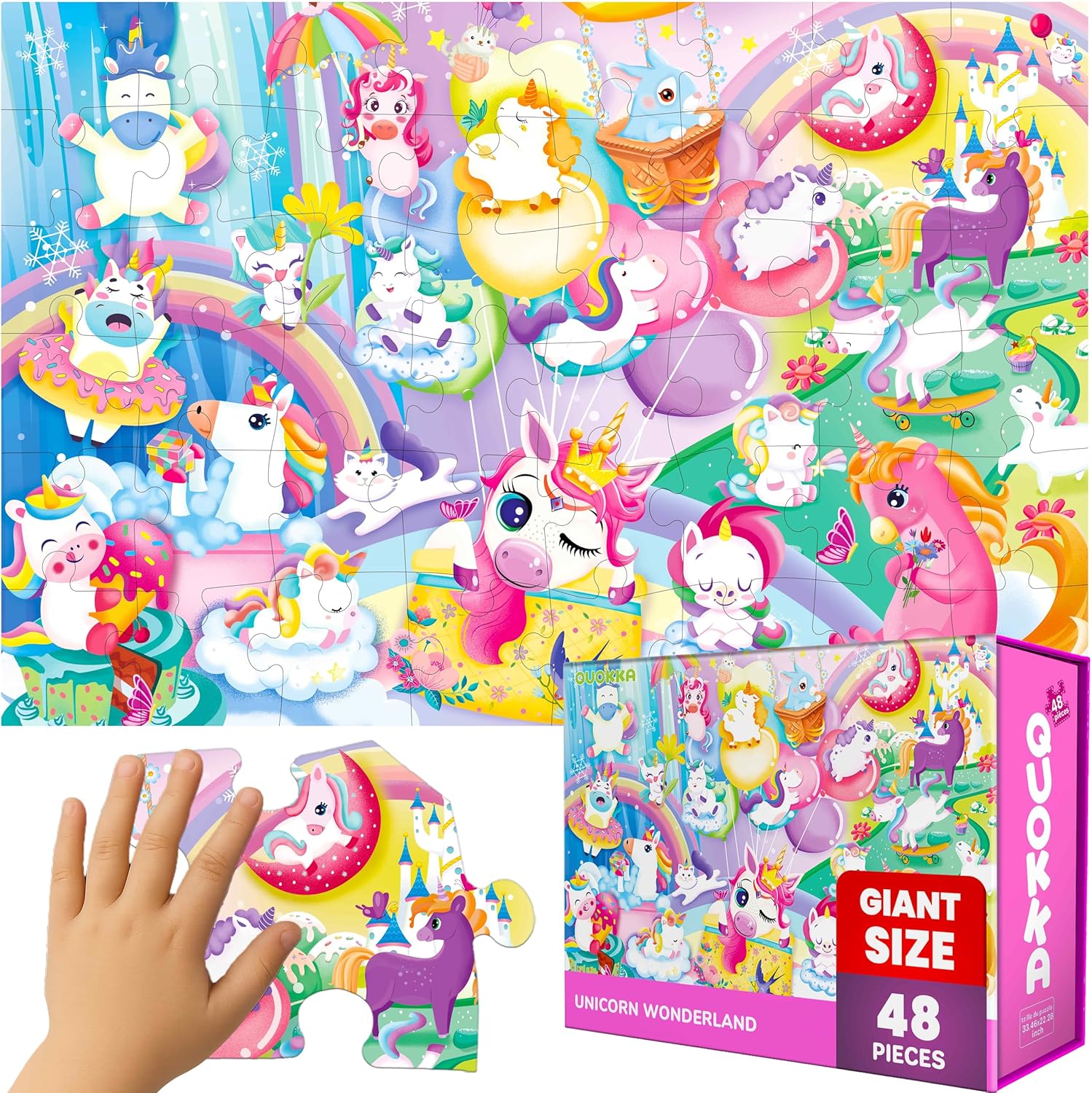 QUOKKA Giant Floor Puzzles for Kids Ages 4-6 – 2x3 Feet Extra-Thick 48 Pieces Toddler Puzzles for Kids Ages 3-5 – Unicorn Educational Activity for Boys Girls 4-8 – Premium Box with Handle & Magnetic