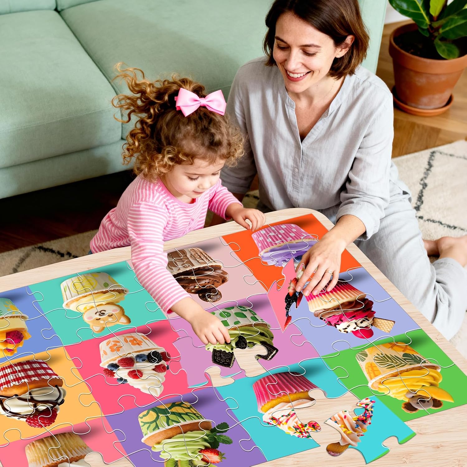 IFLOVE Cupcake Floor Puzzle for Kids — 48 Piece Jumbo Colorful Cupcakes Jigsaw Puzzle, Dessert-Themed Puzzle with Decorated Cupcakes, Educational Toy Birthday for Boys Girls Ages 3-8