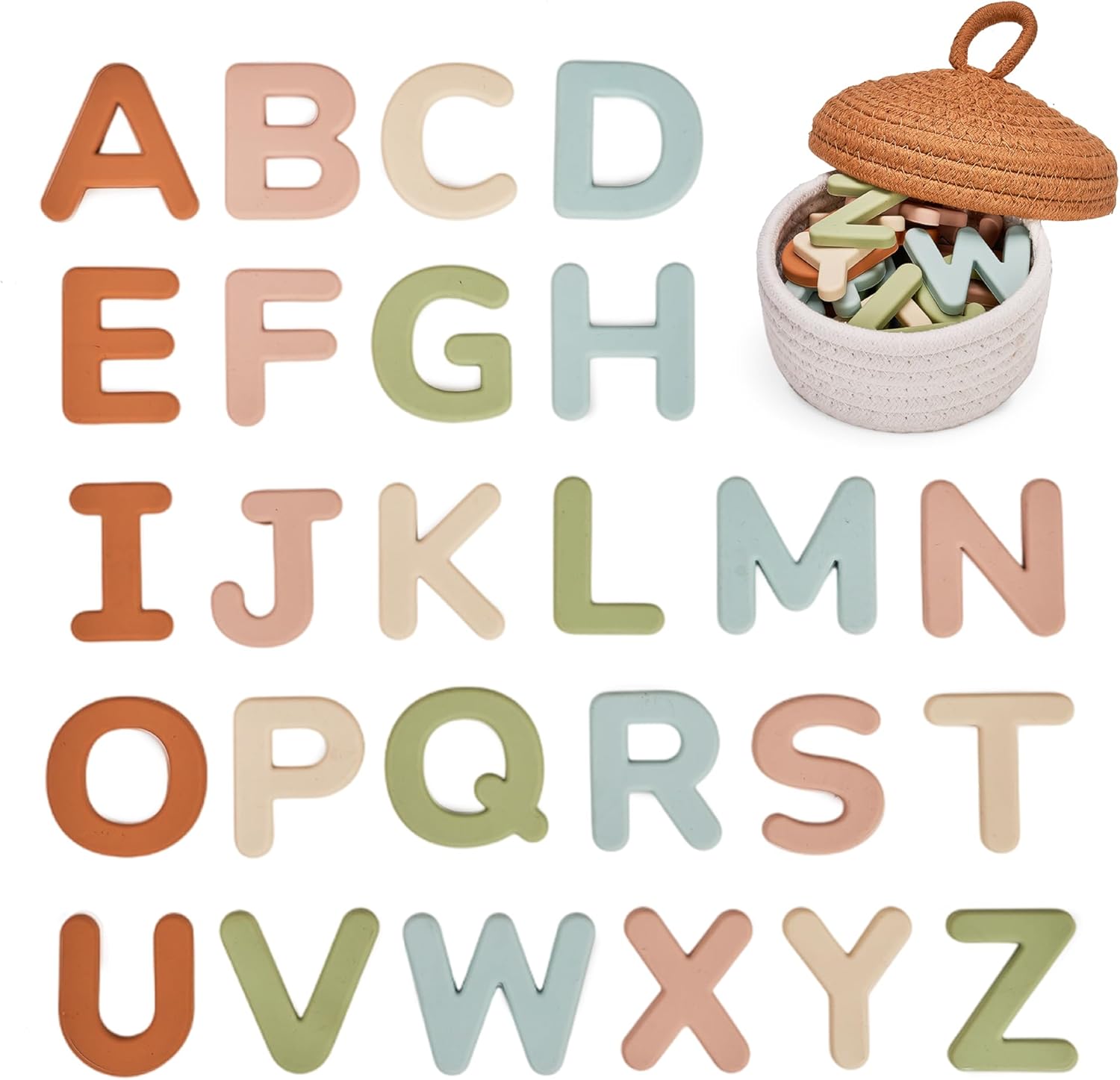 JoyCat Silicone Alphabet Magnetic Letters, 26 Uppercase ABC Fridge Magnets for Toddlers & Kids 3+, Preschool Learning Refrigerator Toy Set, Birthday Gifts for Boys Girls (Muted Color)