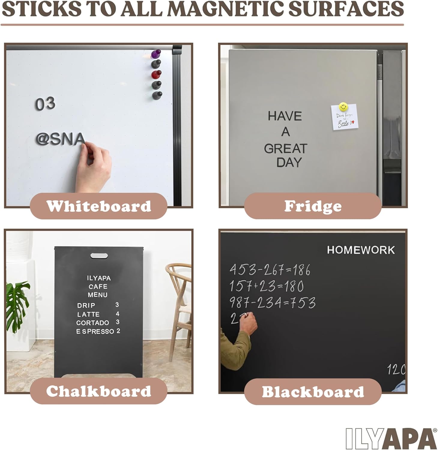 Ilyapa 167 Piece Alphabet Magnets Magnetic Letters and Numbers for Whiteboard, Chalkboard Signs & Fridge, ABC Magnets, Soft & Durable EVA Foam Magnetic Alphabet Letters Works on All Metal Surfaces