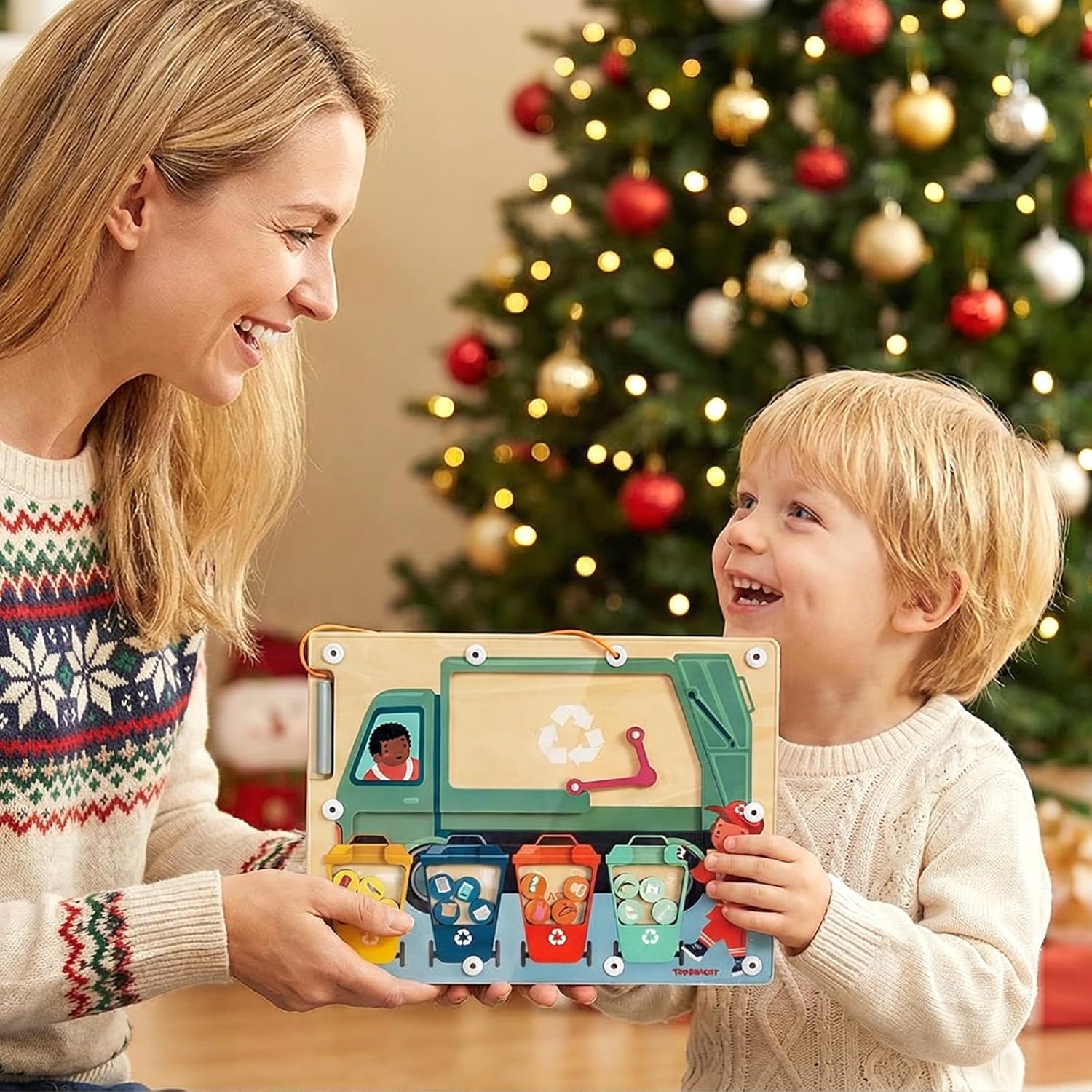 TOP BRIGHT Magnetic Garbage Sorting Maze Toy, Wooden Montessori Fine Motor Toys for Kids 3-5, Toddler Portable Travel Magnetic Color Sorting Board Trash Recycling Game