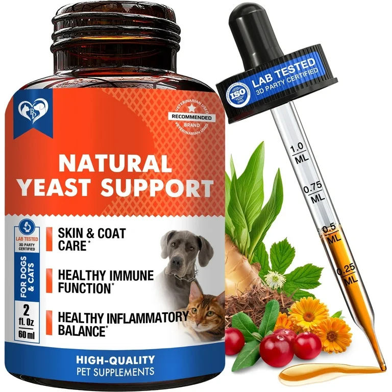 Natural Dogs & Cats Yeast Comfort Support for Skin & Ear – Herbal Drops for Itching, Sensitivity & Wellness – Gentle Daily