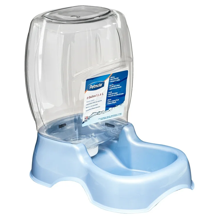 Petmate Pet Café Gravity Waterer Water Bowl Station for Dogs and Cats, 3 gallon, Blue Silver