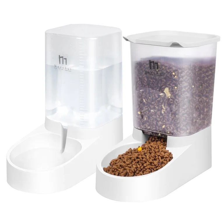 Marchul Automatic Gravity Pet Feeder and Water Dispenser Set for Cats Dogs, 3.8L, 2 Pack